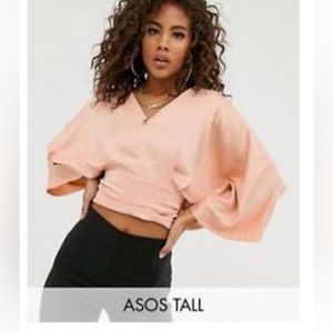 ASOS DESIGN Tall plunge top with kimono sleeve in pink